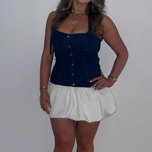 Stylish Denim Corset Top with White Skirt